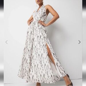 White House Black Market White lurex print Halter Leila ikat ecru Maxi dress 14